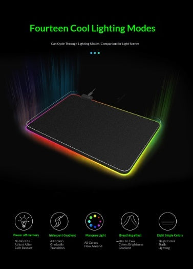 لوحة ألعاب مضيئة سوداء مانعة للانزلاق، متينة، هادئة، مزودة بإضاءة RGB، مناسبة لسطح مكتبك