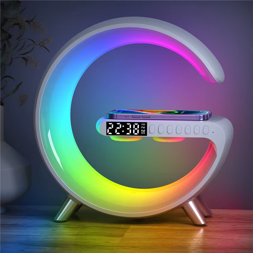 RGB Night Light Lamp Multifunction Alarm Clock with Bluetooth Speaker and Wireless Charger