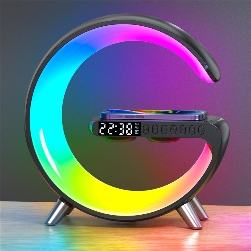 RGB Night Light Lamp Multifunction Alarm Clock with Bluetooth Speaker and Wireless Charger