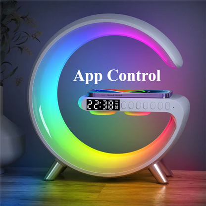 RGB Night Light Lamp Multifunction Alarm Clock with Bluetooth Speaker and Wireless Charger