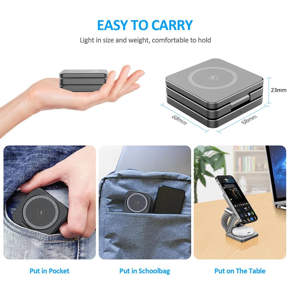 3 in 1 Foldable Magnetic Wireless Charging Station for Iphone - Zyver