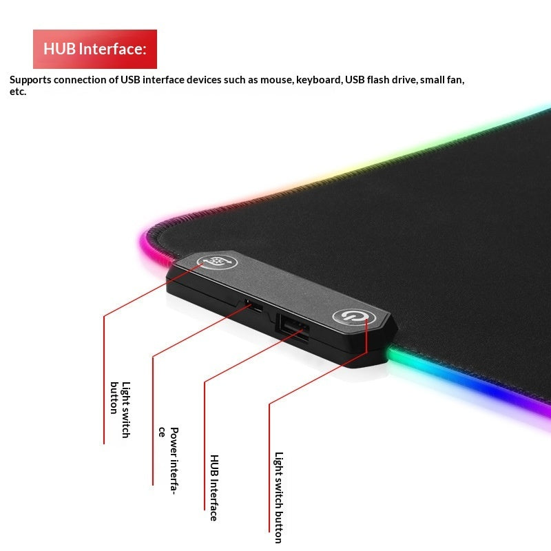 لوحة ألعاب مضيئة سوداء مانعة للانزلاق، متينة، هادئة، مزودة بإضاءة RGB، مناسبة لسطح مكتبك