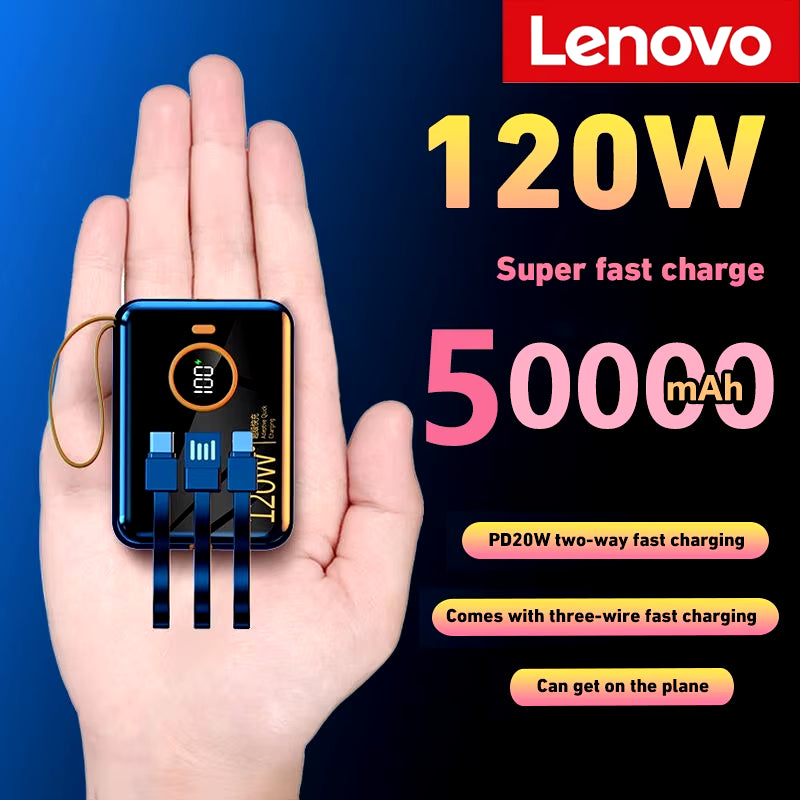 Lenovo High Capacity Fast Charging Portable Power Bank 120W 50000Mah 